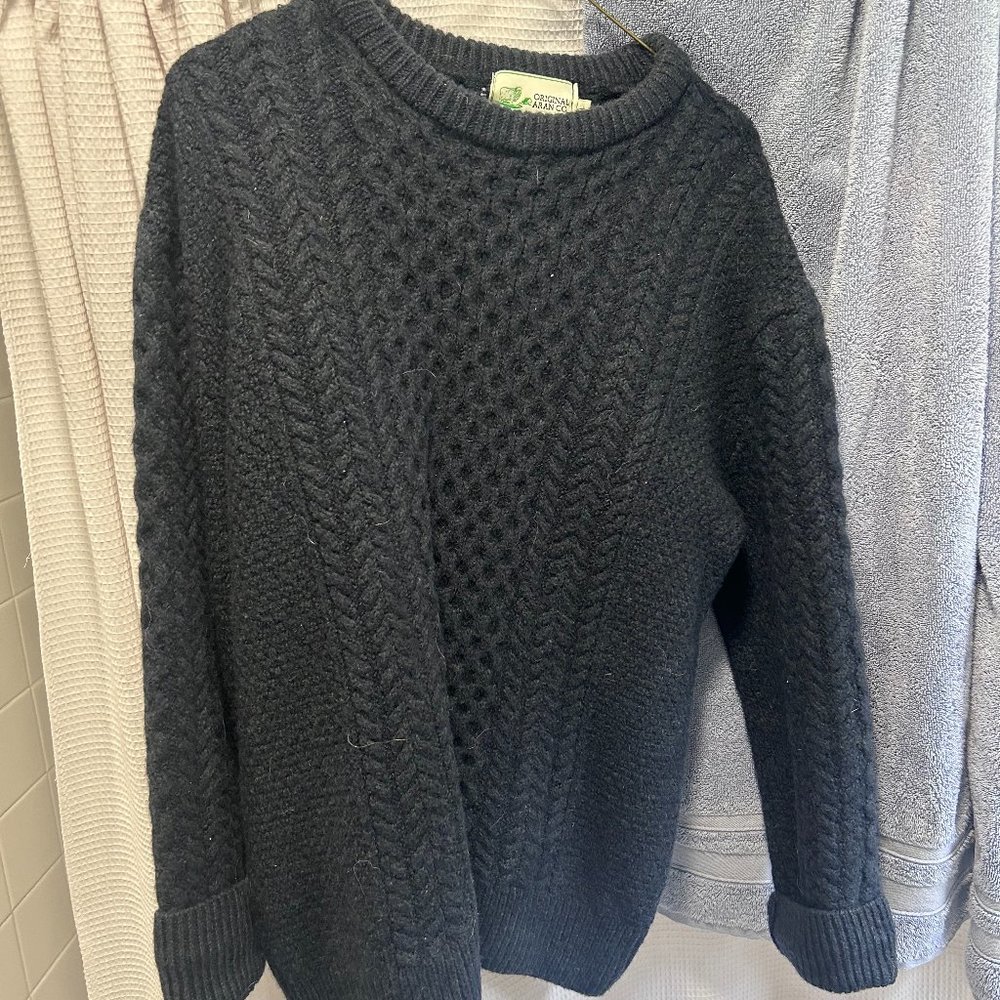 Men's Cable Knit Crew Neck Aran Wool Sweater
